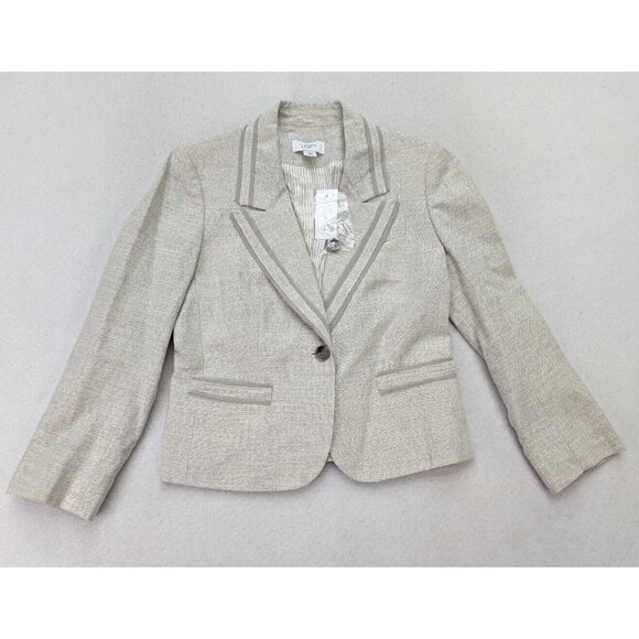 Ann Taylor LOFT Women's Blazer Jacket Size 0 Linen Blend Beige Gray Silver NEW - Picture 1 of 16